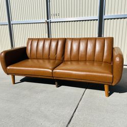 Brand New Camel Faux Leather Sofa Bed 