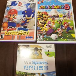 3 Nintendo Wii Games Mario Party 8, Wii Sports, Mario And Sonic 
