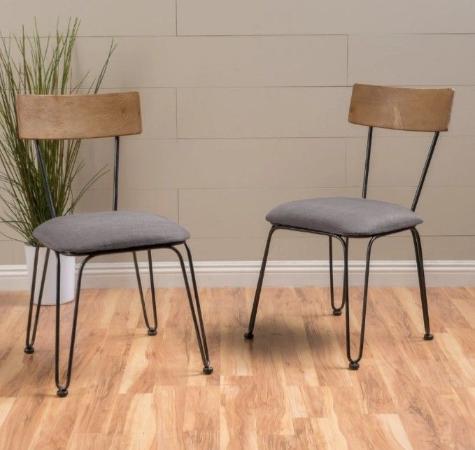 Set of 2 Metal Frame Cushioned Chair for Dining Area