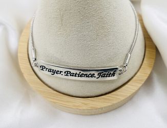 Inspirational "Prayer. Patience. Faith" Silver Bracelet - NWT