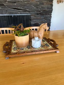 Vintage tile wood carved tray