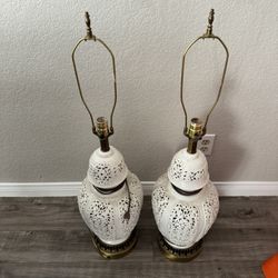 Vintage Reticulated White Porcelain Lamps 