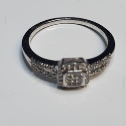 Wedding , Vintage Sterling Silver Diamond Eternity Ring Sizs 6 Wedding, Diamond Face + Sides