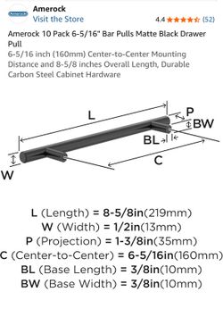 Amerock 10 Pack 6-5/16" Bar Pulls Matte Black Drawer Pull Cabinet Hardware