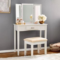 New in Box Wooden Vanity Table With Stool And Mirror  