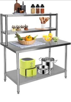 biosp Stainless Steel Table with Overshelves Metal Kitchen Prep Table, Adjustable Lower Shelf, 48"
x 24" Commercial Work Table with 48" x 12" Shelf fo
