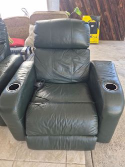 Dark Green Leather Power Recliner Chair