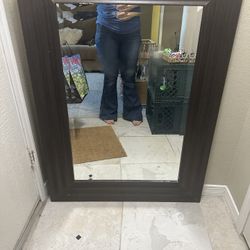 Large Mirror And Bamboo Side Table 