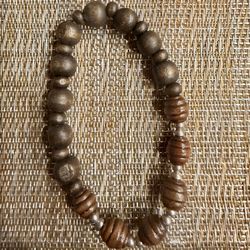 Brown and silver beaded bracelet