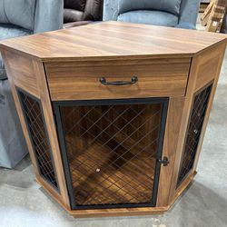 soges Corner Dog Crate Furniture with Storage Drawer, Wooden Dog Kennel End Table(manufacturer defect on the lock, but still works)