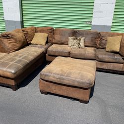 Discount Brown Suede Sectional Couch w/ Ottoman – FREE Delivery