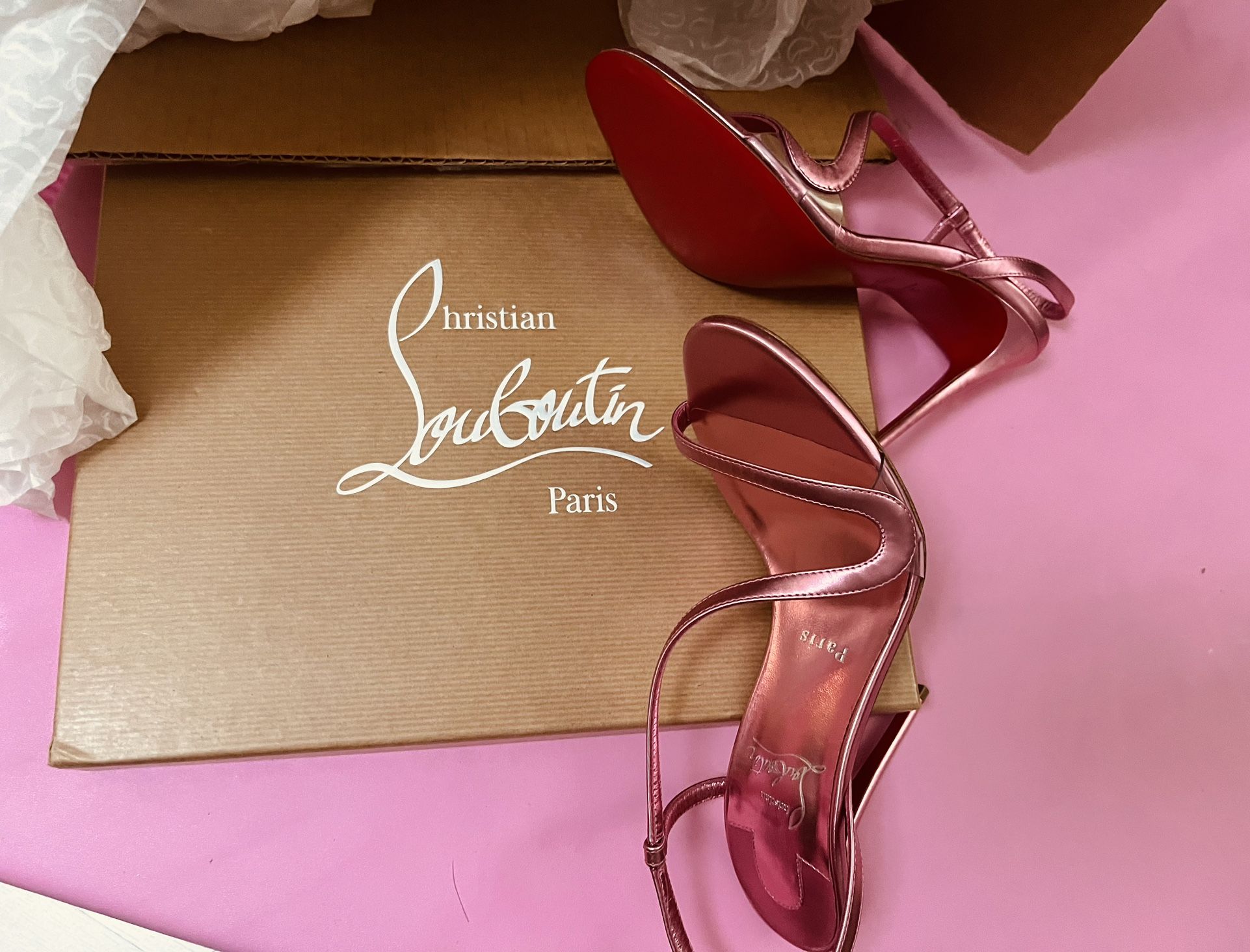 Christian Louboutin Pink Metallic Stiletto Sandals 