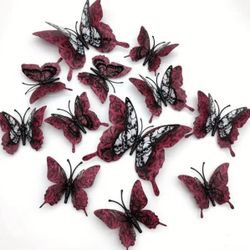 💀New! 12 Pcs Spooky Red Halloween Butterflies 3D Skeleton Skull Gothic Butterfly Stickers