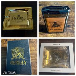 Gurkha Cigar lighter and Limited Edition golden ashtray
