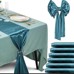 Elegant Teal Tablecloth And Runner 