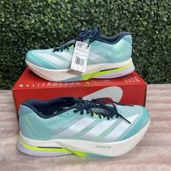 Men's Sz 11.5 - Adidas Adizero Boston 13 Aqua Lucid Lemon Running Shoes JS4945