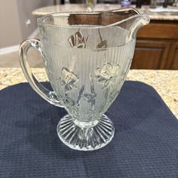 Vintage Jeanette Heavy Glass Iris Pitcher