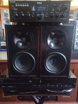 200 WATTS PYLE BLUETOOTH RECEIVER,  SHARP CD PLAYER,  KLIPSCH WB14 BOOKSHELF SPEAKERS AND DAYTON SUB-100 POWERED SUBWOOFER $600 FINAL PRICE READ DESCR