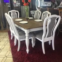 Farmhouse Style Table & 6 Chairs 