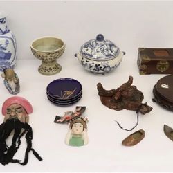 Vintage Porcelain Wood Brass Items Chinese Indian European