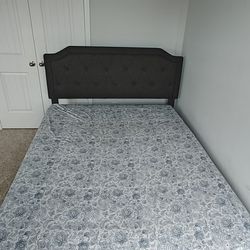 Queen Size Upholstered Platform Bed with Curved Rhombic Button Tufted Headboard