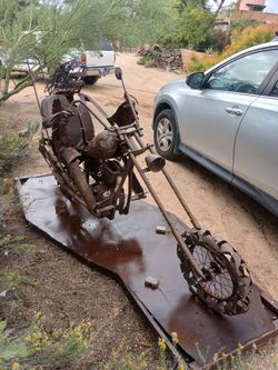 Large Metal Motorcycle Rider Sculpture