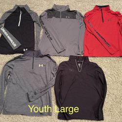 Lot of 5 Under Armour & Umbro Youth Large 1/4 Zip Pullovers