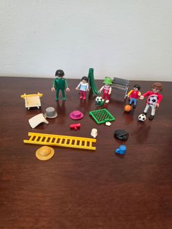Playmobil Mixed Figure Lot - Vintage 1974 Geobra Green Man, Soccer & Sports Playground Pieces