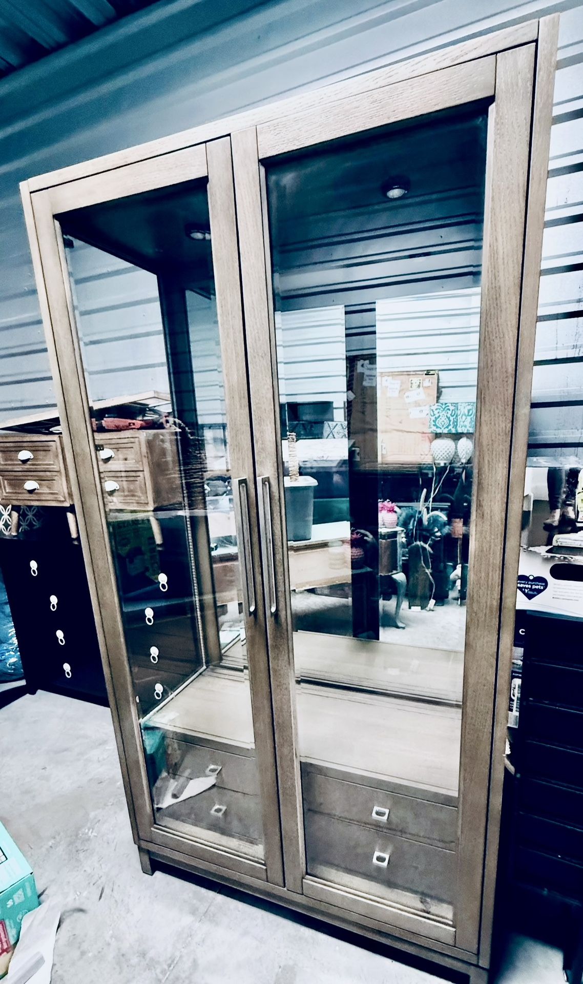 Solid Wood Rachel Ray Designer China Cabinet with Glass Shelves and 3 Way Lights