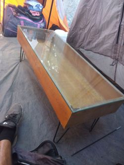 Wood and Glass Display Case with Hairpin Legs