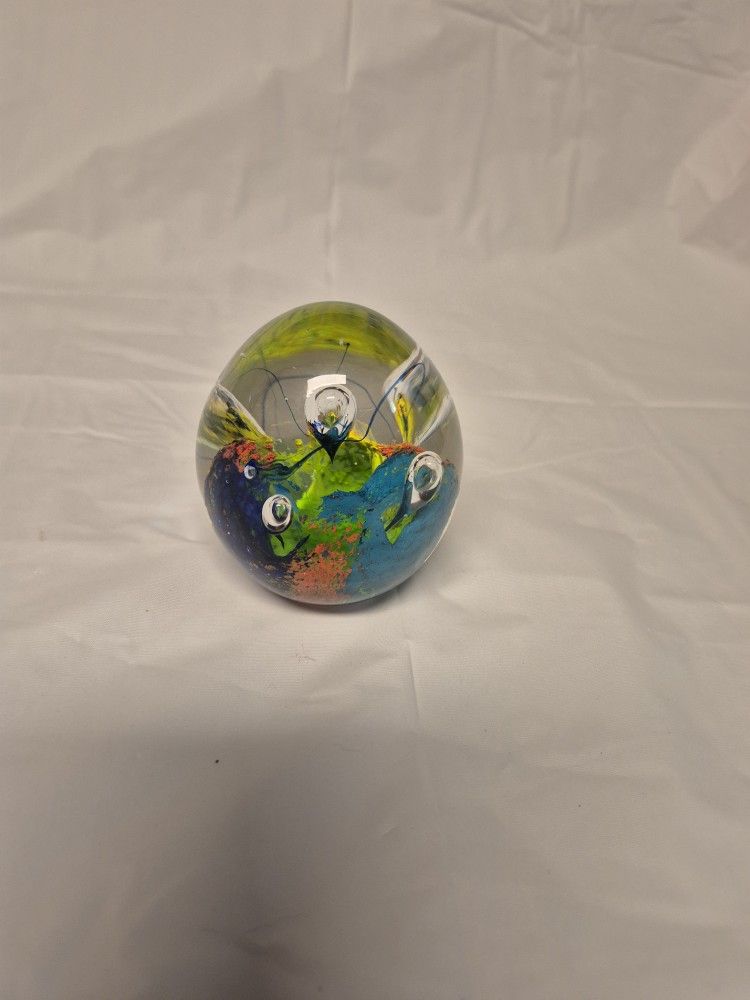 Italian Murano Rainbow Bubble Glass Paperweight 