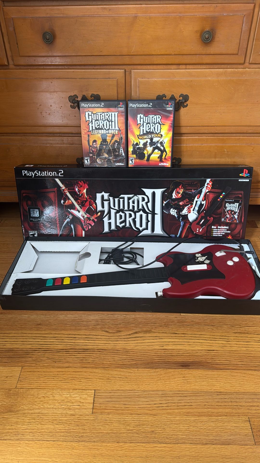 Guitar Hero Bundle PlayStation 2 Ps2 Wired Guitar Legends Of Rock World Tour Tested