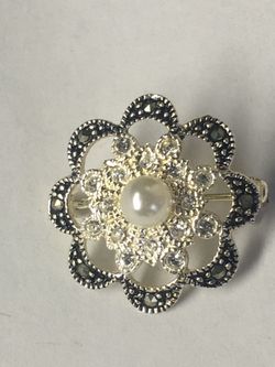 VINTAGE STAMPED 925 SILVER RHINESTONE BROOCH 😍😍SMALL SIZE 1”