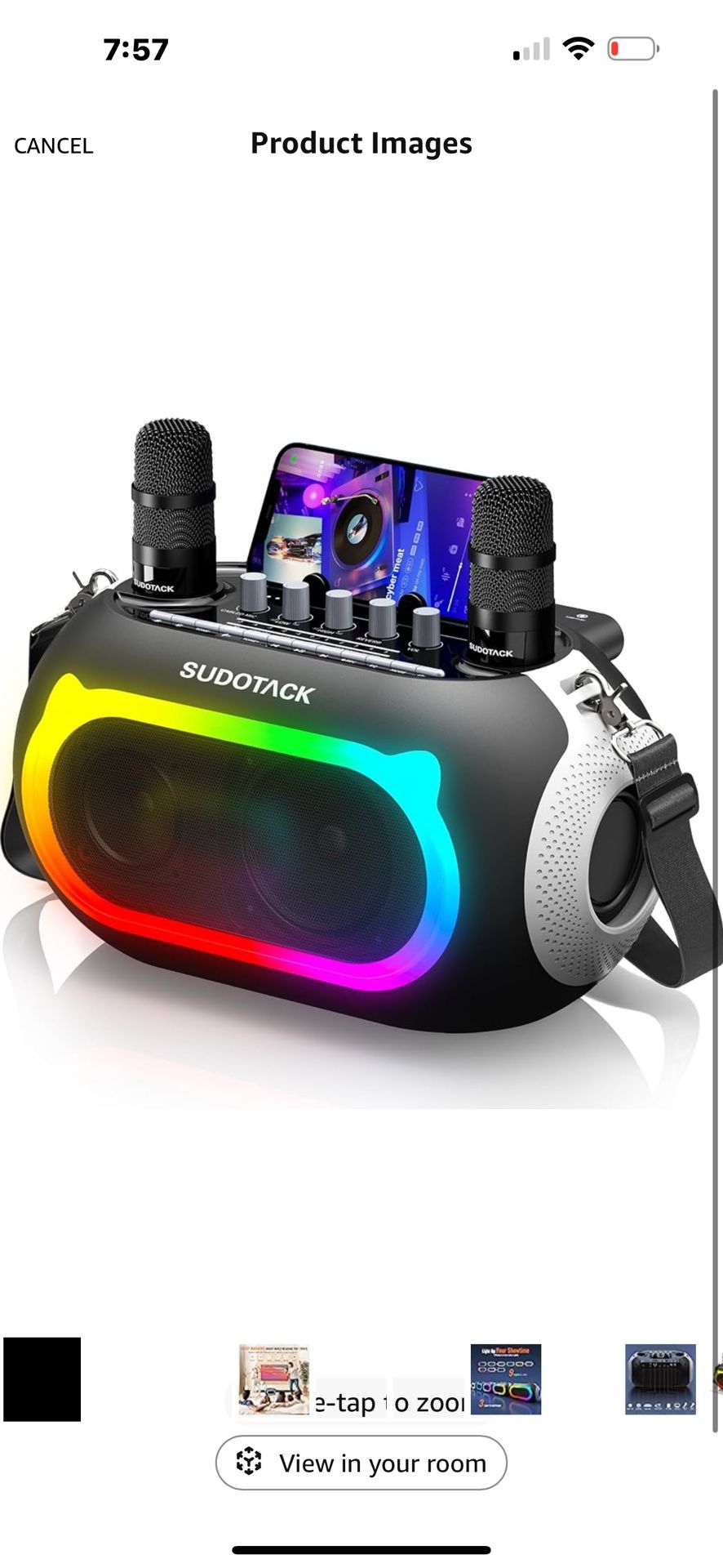 SUDOTACK Karaoke Machine for Adults Kids with 2 Wireless Microphones