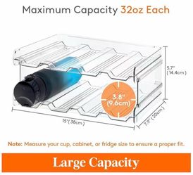 Stackable Water Bottle Organizer for Cabinet, Clear Tumbler Holder Large Slot for Up to 32 oz Cups, Plastic Wine Rack for Fridge, Pantry, Kitchen Orga