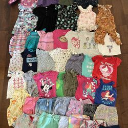 Baby Toddler Girl 43 Piece Clothes Bundle Lot Size 2T Shorts Shirts Dresses Vest Jacket Skirt 