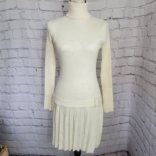 NEW Stream Large Cream Ribbed Belted Knit Prep Dress