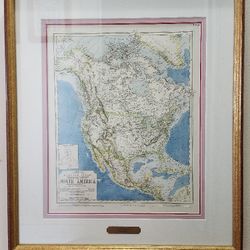1870 North America framed map