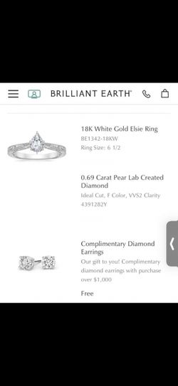 Brilliant Earth 18K White Gold Elsie Engagement Ring – 0.69 ct Pear Diamond