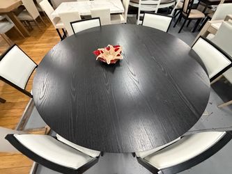 Round Dark Wood Dining Table with Chairs