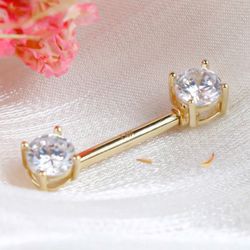 14 karat solid Gold nipple ring piercing button Back Piercing Ear Piercing Gem Zirconia