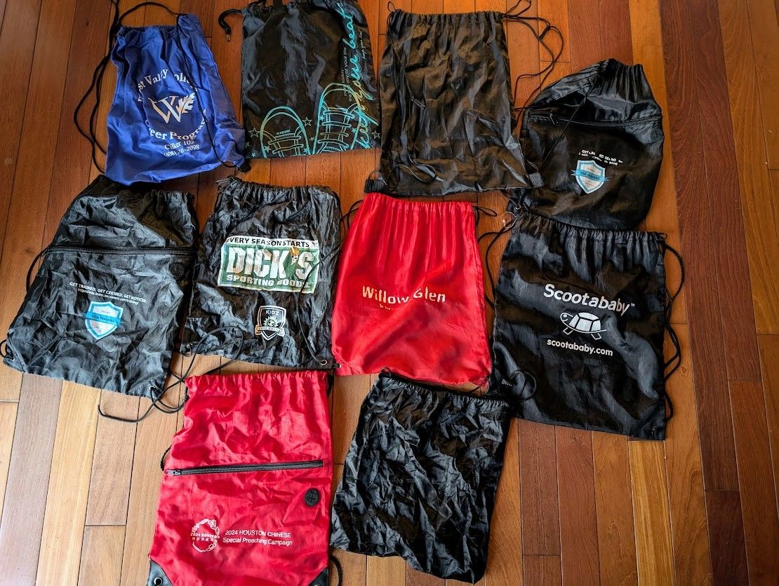 Lot of 10 drawstring totes bags