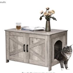 Homhedy Cat Litter Box Enclosure,Litter Box Furniture Hidden with Barn Door,Wooden Cat Washroom Furniture,Cat House,Fit Most of Litter Box, Greige