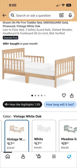 Toddler bed and bed frame