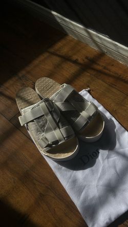 Dior White/Beige Alpha Oblique Slippers Size 9