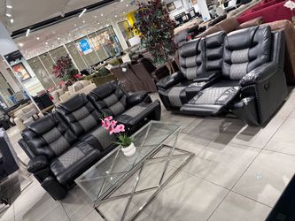 Black faux Leather Reclining Sofa and Loveseat Set