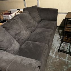 Pair Of Blue Suede Leather Couches