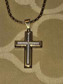 Men's Cross Pendant w/ Diamonds in Yellow Ion-Plated Stainless Steel. Chain 24". Bought from Helzberg Diamonds.