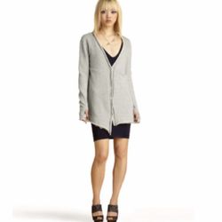 Rachel Roy Gray Thumbhole Button-Up Sweater (Size Small)