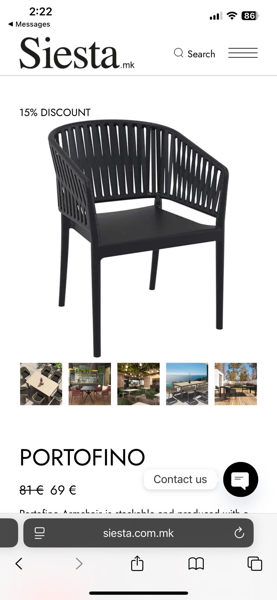 SIESTA Portofino Armchair Stackable And Reinforced Poly Propylene With Glass Fiber $250 Each New